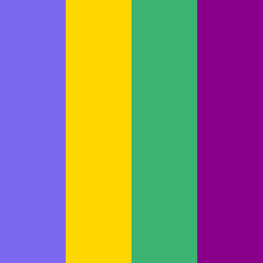 Download royal purple, golden yellow, medium sea green and dark magenta color palette PNG image (square)