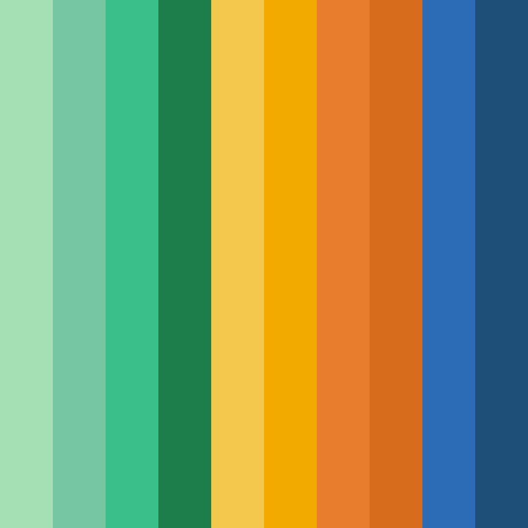 Download shades of green and orange with blue accents color palette PNG image (square)