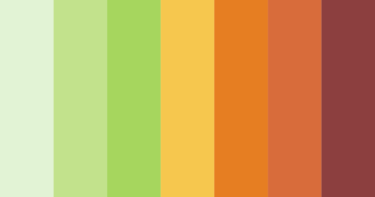 Download shades of green, orange, yellow, brown, and red color palette PNG image (landscape)