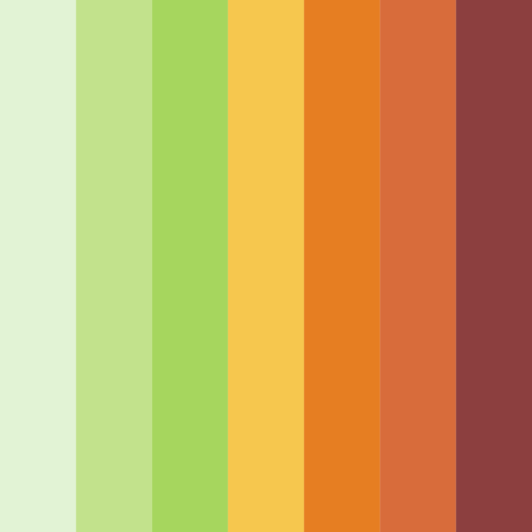 Download shades of green, orange, yellow, brown, and red color palette PNG image (square)