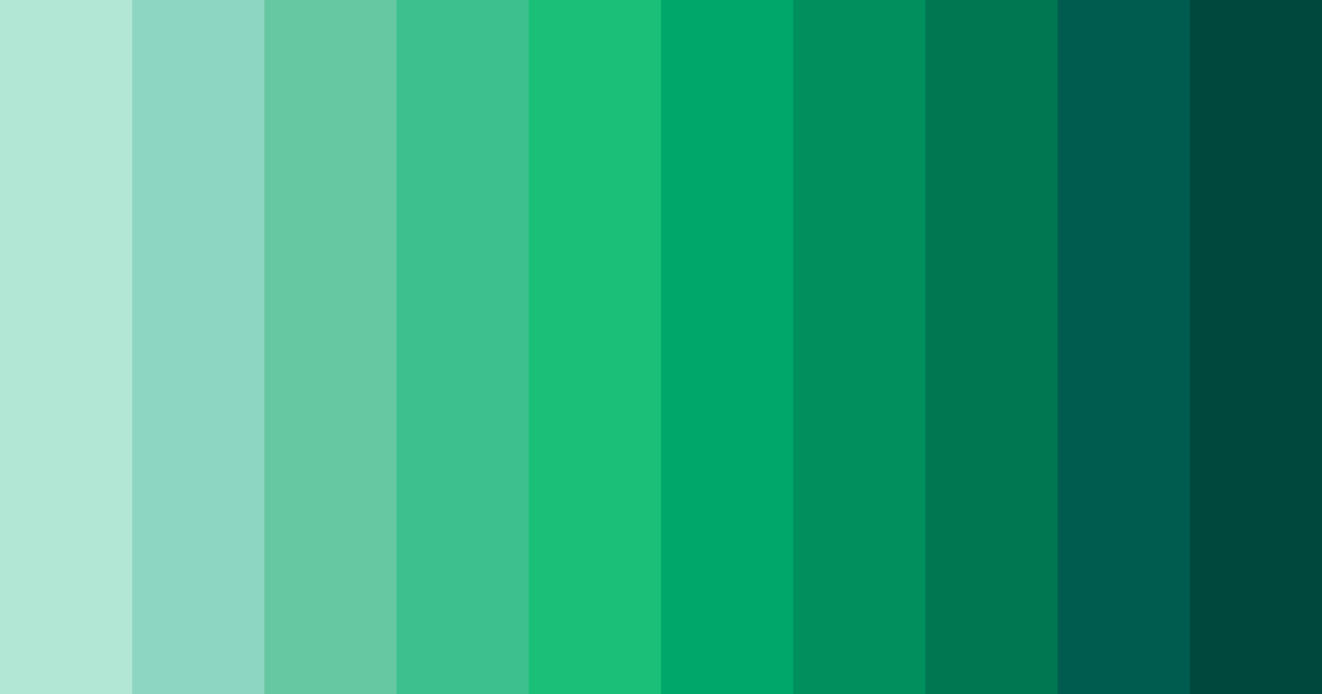 Download shades of esmerald green color palette PNG image (landscape)
